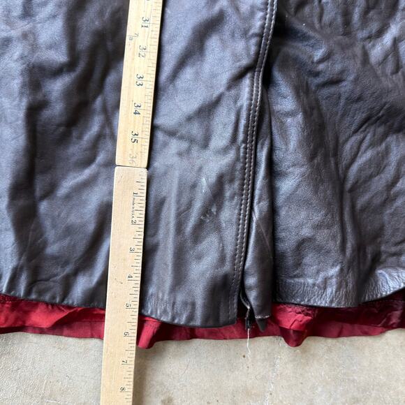 VINTAGE 70S 80S BROWN LEATHER TRENCH COAT JACKET PATINA FITS WOMENS MEDIUM - Picture 6 of 6